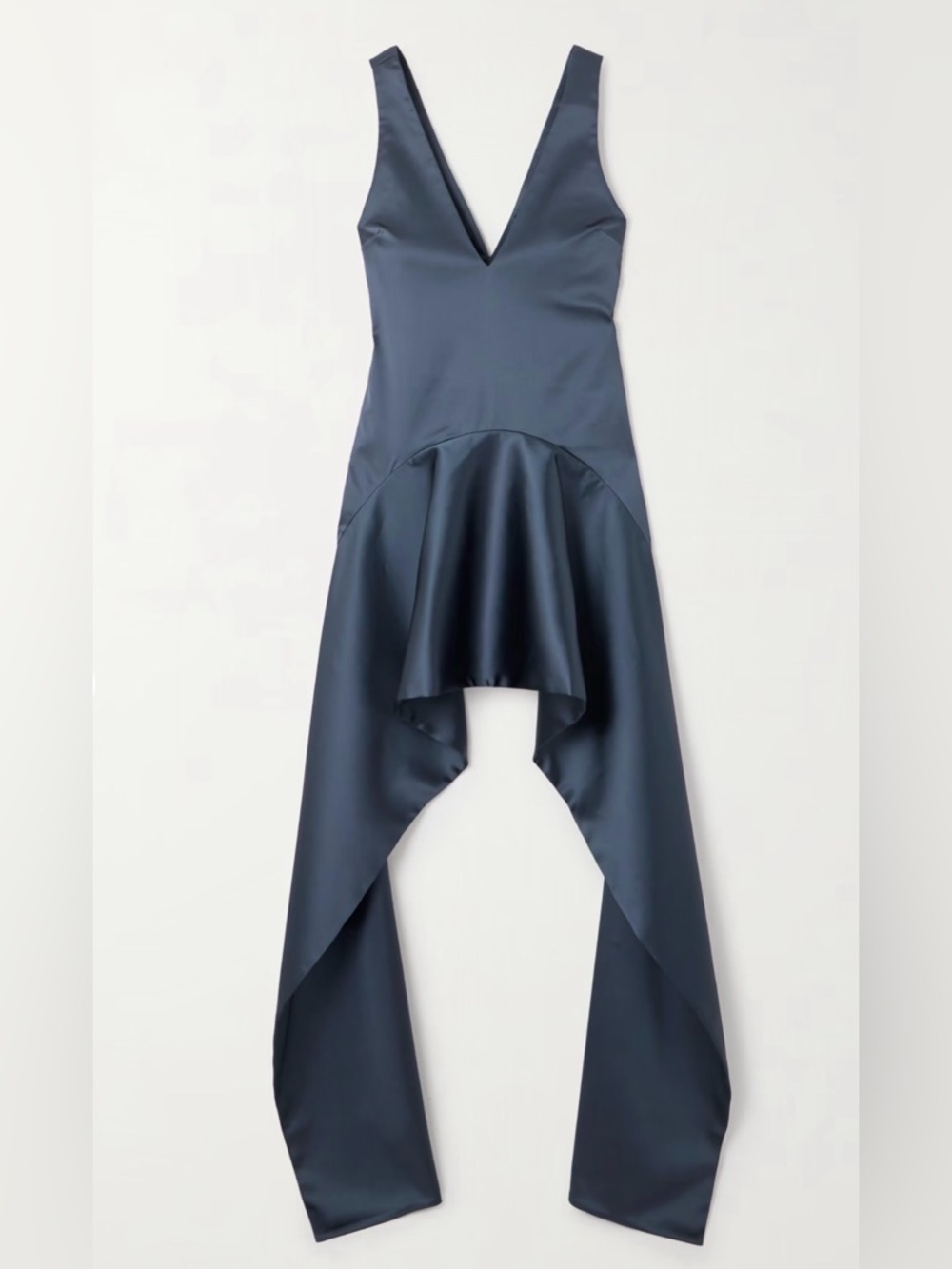 Elegant Steel Blue Satin Asymmetric High-Low Skirt - Picture 3 of 3